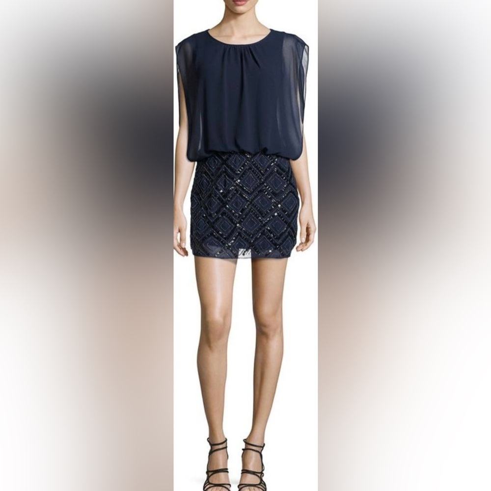 Aidan Mattox Chiffon Sequin Sheath Mini Dress